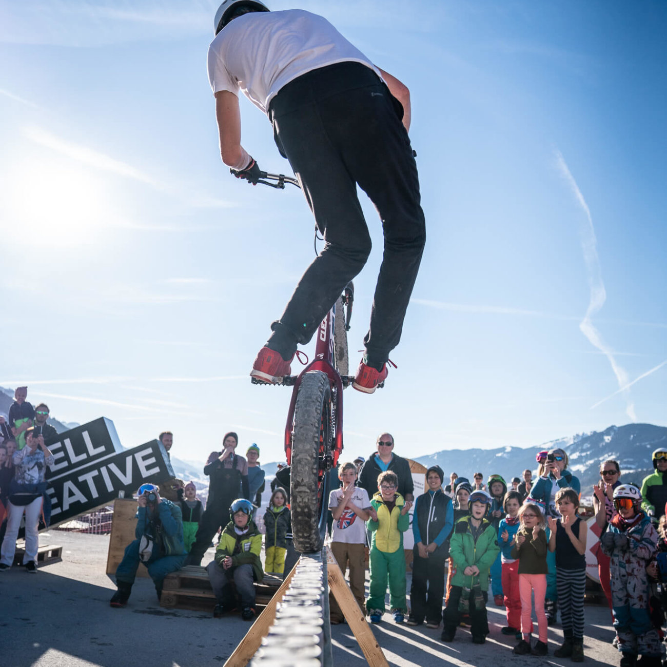 Balanceakt auf dem Hinterrad